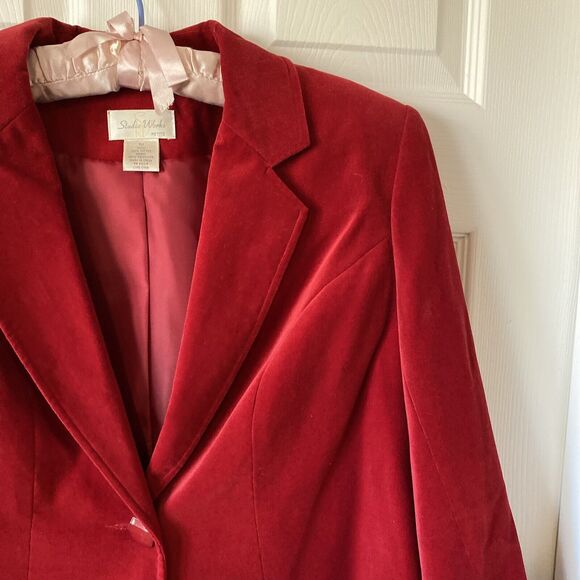 Studio Works Womens Petite Medium  Red Blazer Jacket Vintage One Button Career - Picture 6 of 15